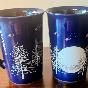 STARBUCKS Cobalt Blue Christmas Reindeer Hammock 10oz Coffee Mugs Set of 2 2019